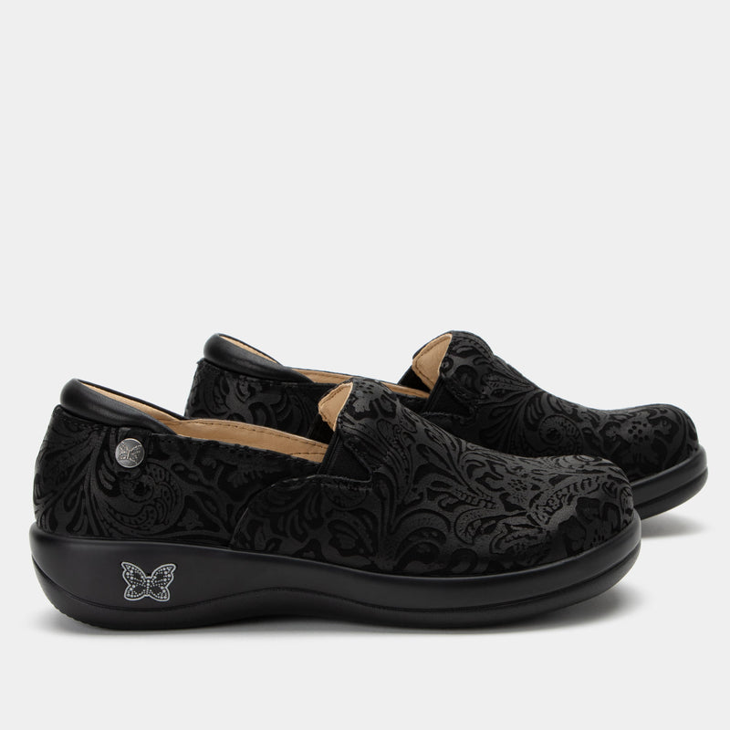 Keli Black Embossed Paisley Professional Shoe | Alegria Shoes