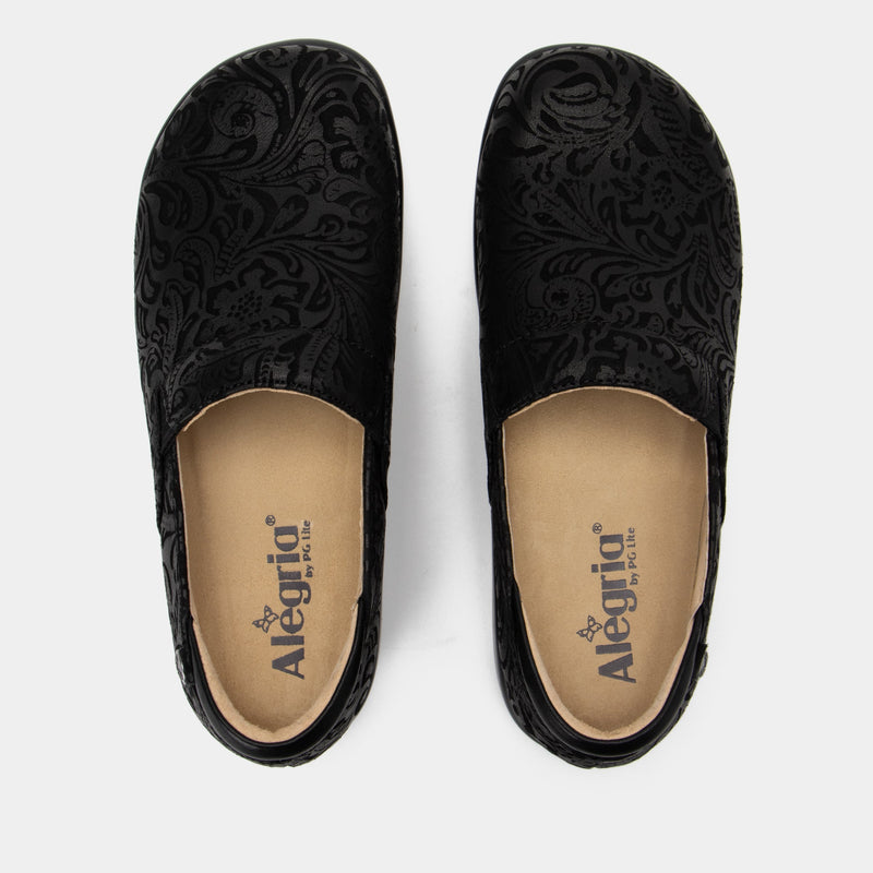 Keli Black Embossed Paisley Professional Shoe | Alegria Shoes