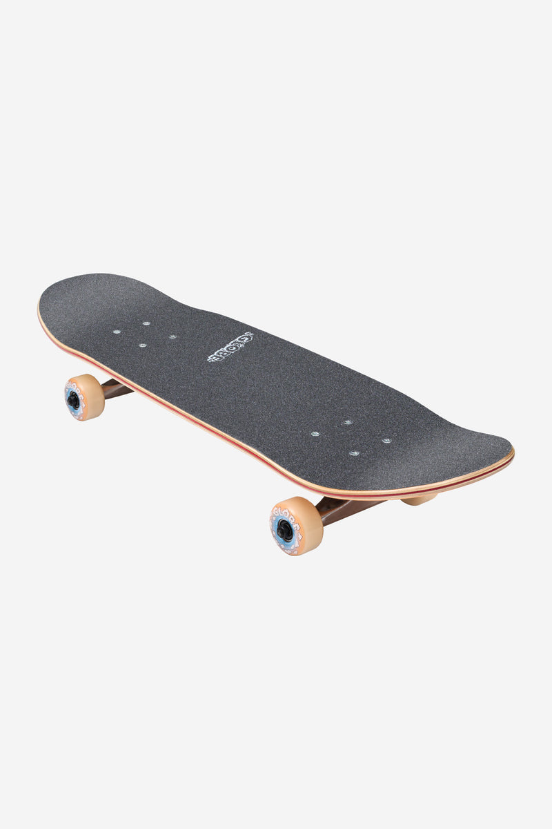 Kids Wide Mini Complete 7.9 Flaming Eye skateboard with black grip tape and tan trucks
