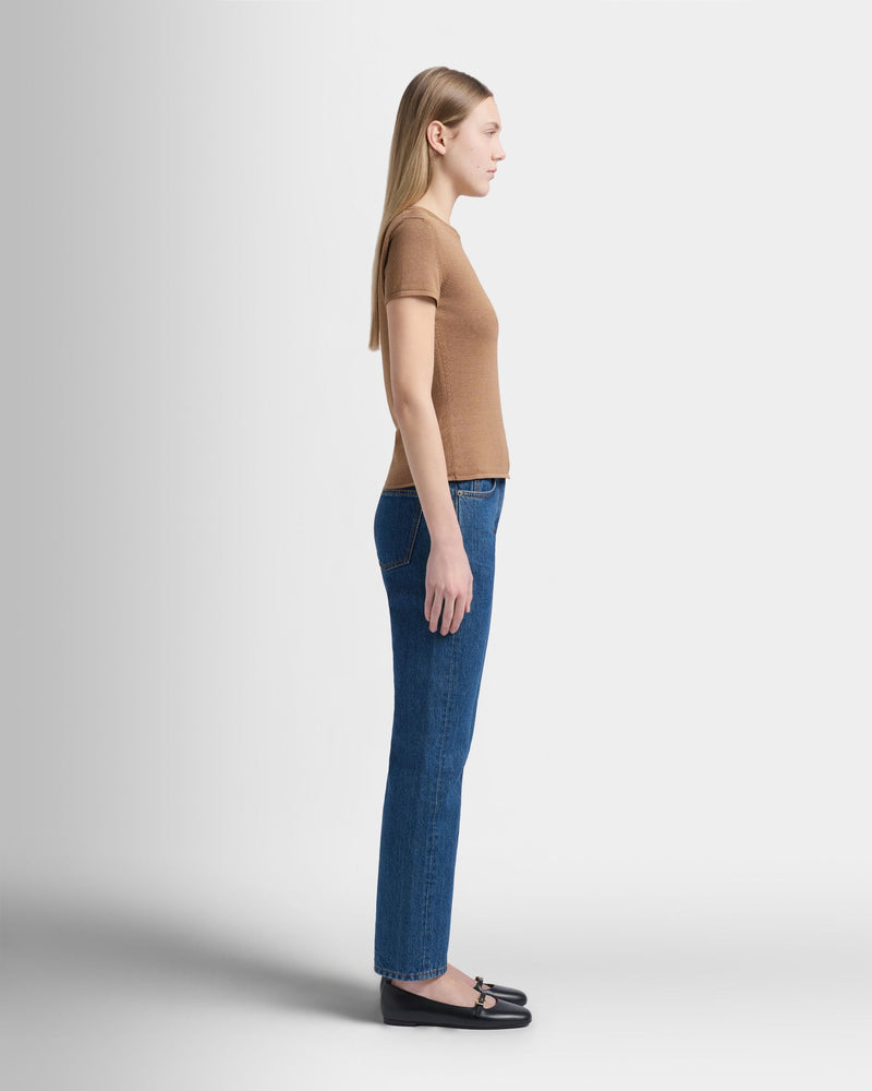 Knit Top in Camel Cotton And Silk
