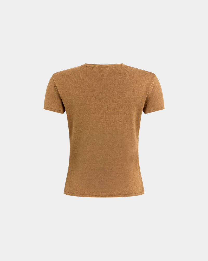 Knit Top in Camel Cotton And Silk