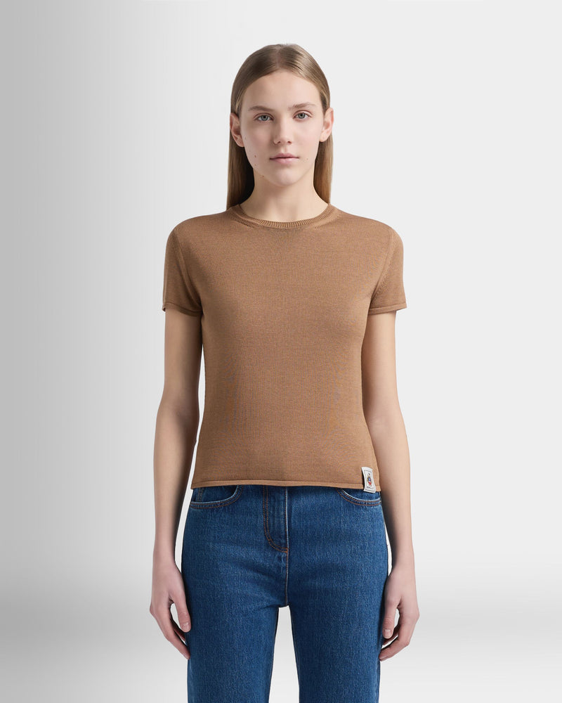 Knit Top in Camel Cotton And Silk