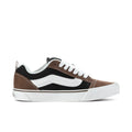 Men's brown, black and white low-top sneakers with lace-up and white rubber sole