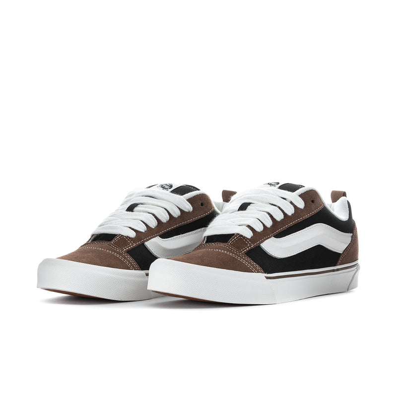 Men's lace-up sneakers in brown suede with black and white panels, white cupsole