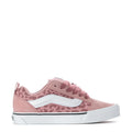 Youth pink leopard-print sneakers with white side stripe, lace-up
