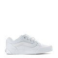 Youth white low-top sneaker with lace-up and side stripe