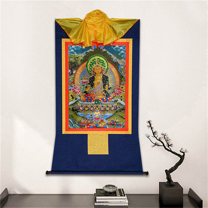 Ksitigarbha,the Bodhisattva of Hell-beings - Tibetan thangka painting, detailed view