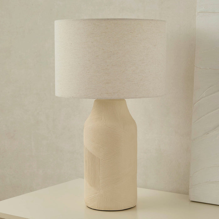 Lagom Carved Ceramic Table Lamp - Ecru - DUSK