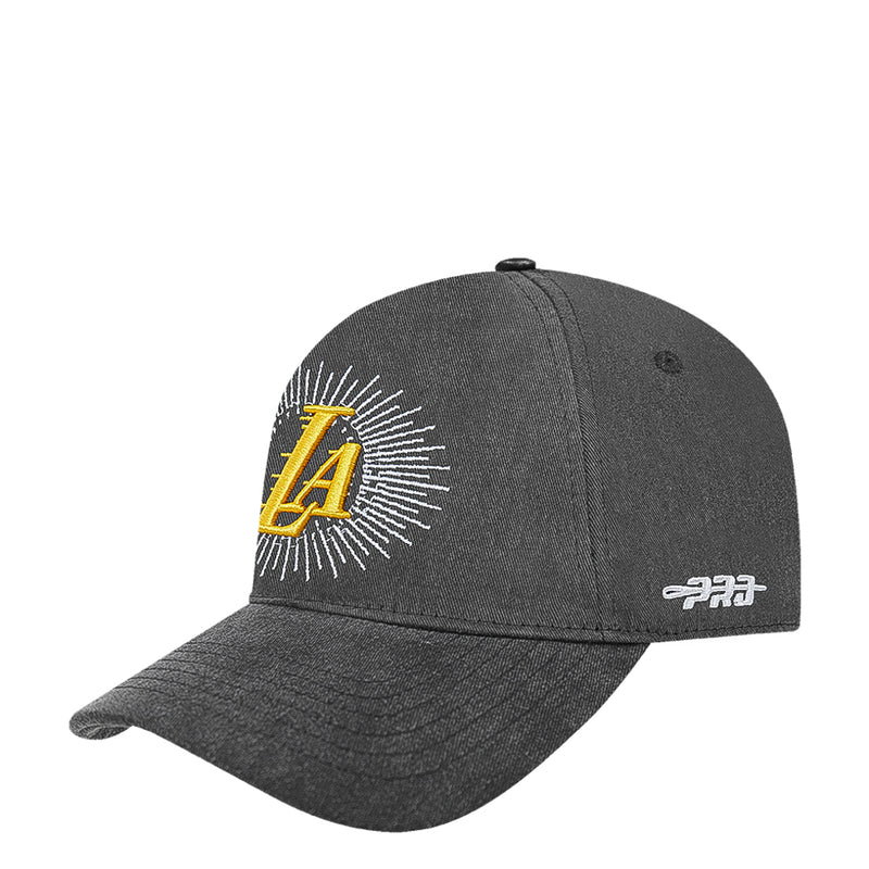 Washed black snapback cap with yellow LA sunburst emblem on side