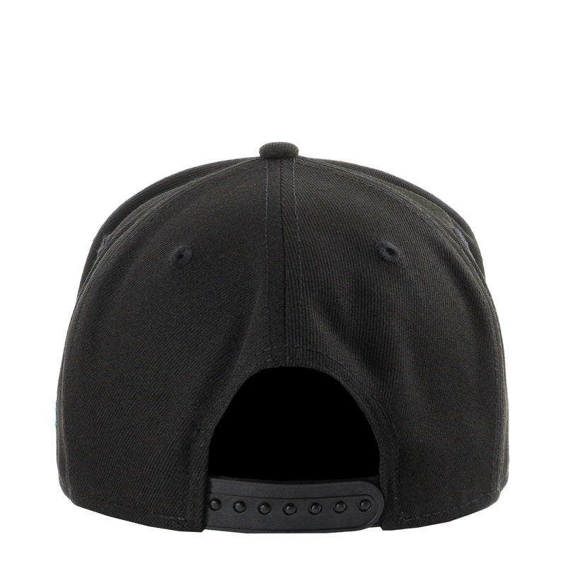 Black cap back with snapback strap and ventilation eyelets