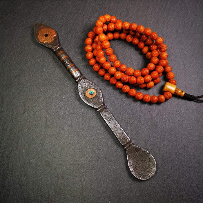 Large Size Offering Spoon 7.5" - Tibetan Buddhist art, front view