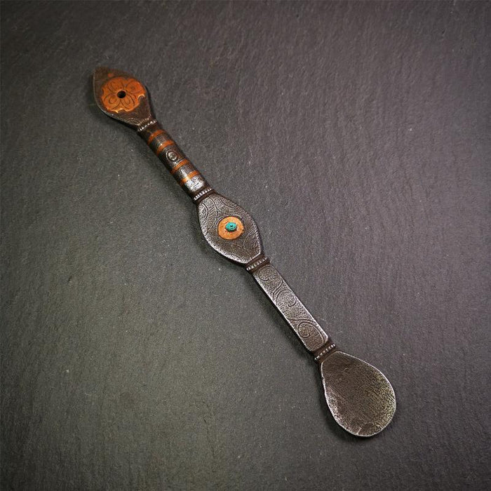 Large Size Offering Spoon 7.5" - Tibetan Buddhist art, close-up detail