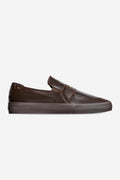 Liaizon Dark Brown vulcanized slip-on skate shoe with penny strap and clean stitching.