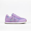 The Lilac BILLY Retro Jogger by BILLY Footwear features a pastel purple mesh and leather upper, white midsole, brown rubber outsole, purple laces, and a subtle pink and blue side pattern.