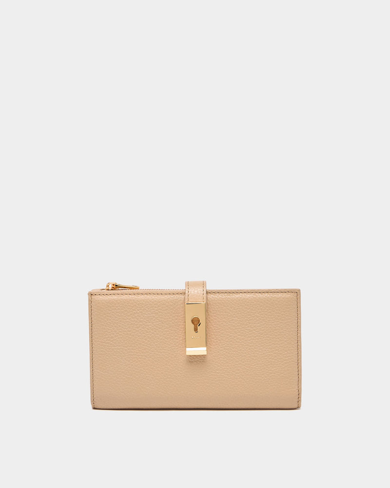 Lock Me Long Wallet in Light Beige Grained Leather