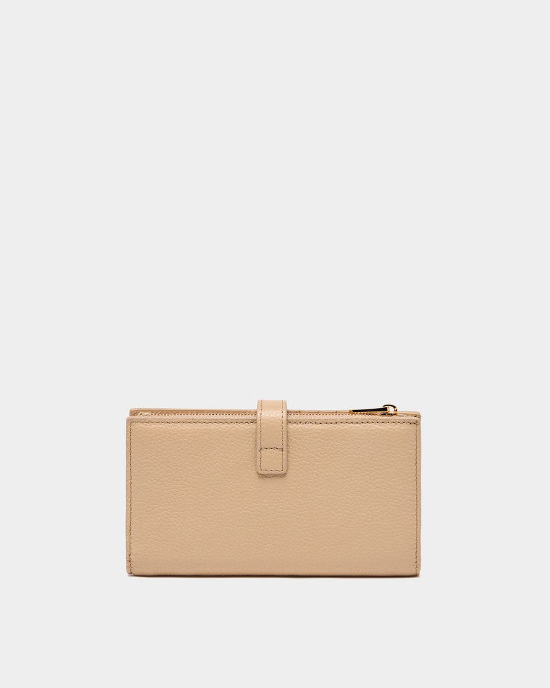 Lock Me Long Wallet in Light Beige Grained Leather