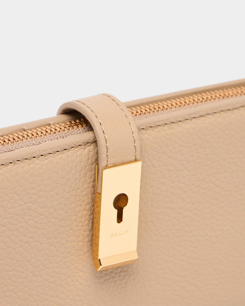 Lock Me Long Wallet in Light Beige Grained Leather
