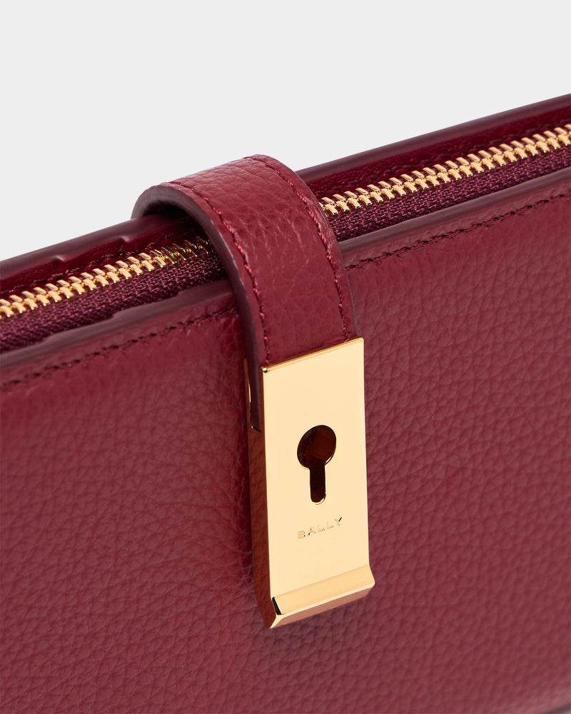 Lock Me Long Wallet in Ruby Red Grained Leather