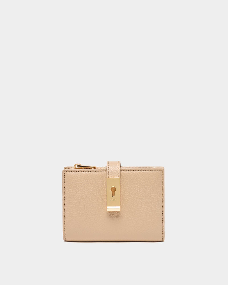 Lock Me Wallet In Light Beige Grained Leather