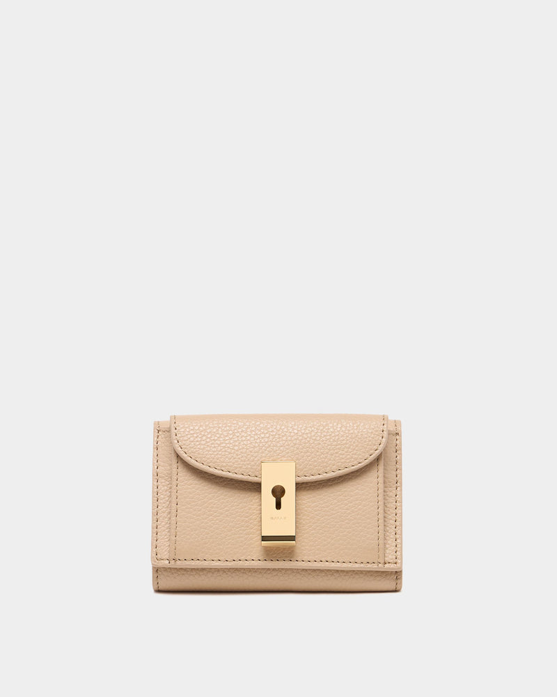 Lock Me Wallet in Light Beige Grained Leather