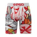 Men's boxer briefs with red-and-pink heart print and cartoon character panels