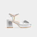 Silver platform sandal on a white background