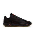 Men's basketball shoes in black with red accents and brown rubber sole