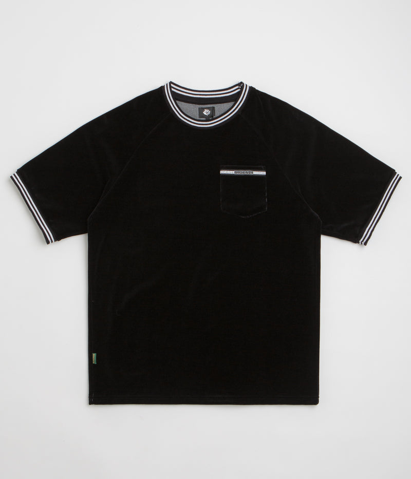 Magenta Velours Pocket T-Shirt in Black