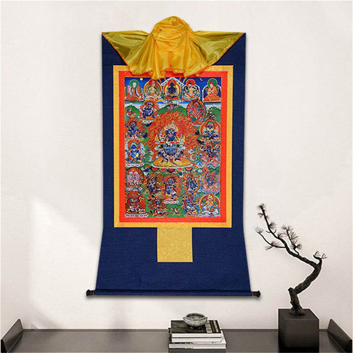 ནག་པོ་ཆེན་པོ། Mahakala - Tibetan thangka painting, detailed view