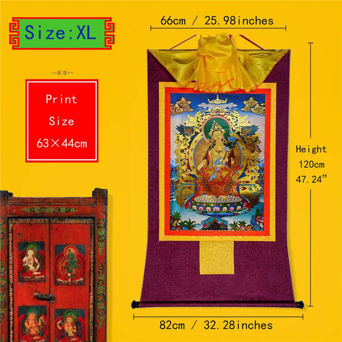 Maitreya Ajita - A Future Buddha of This World - Tibetan thangka painting, close-up detail