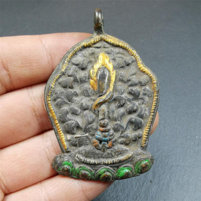Manjusri Sword Amulet 2.2" - Tibetan Buddhist amulet, close-up detail