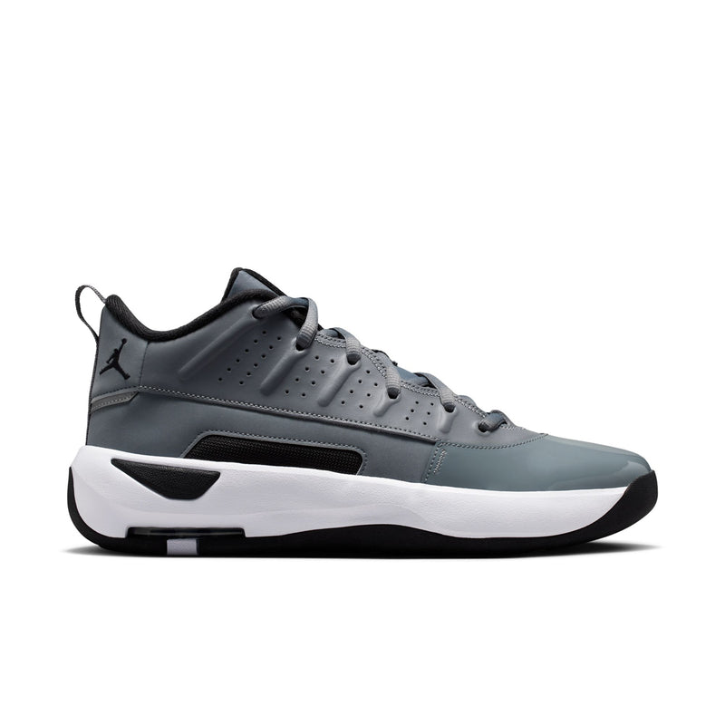 Men's high-top sneakers, side view, cool grey upper with white midsole