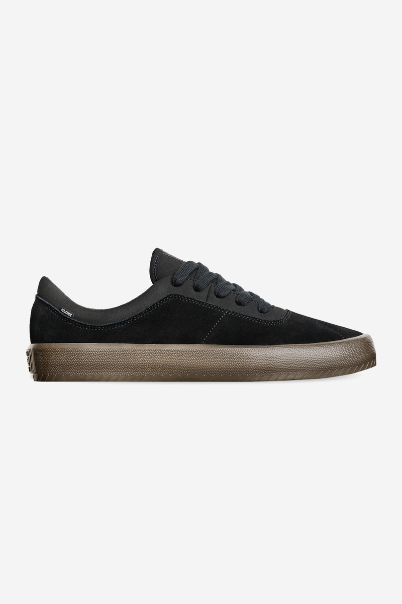 Melbek skate shoe black with gum sole featuring suede upper and durable construction