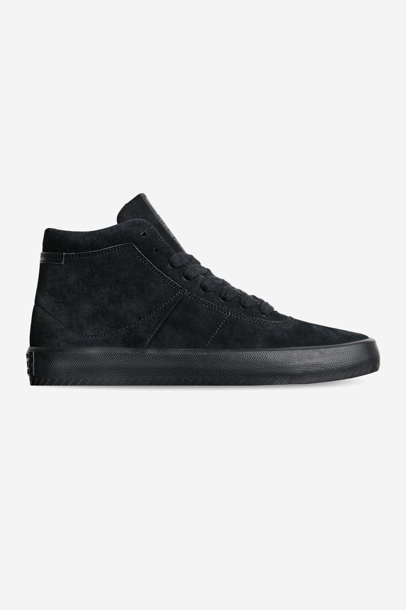 Melbek High black suede skate shoe with durable rubber outsole.