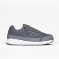 The Men's Charcoal BILLY Goat by BILLY Footwear is a gray adaptive shoe with a white sole, lace-up front, and side zipper for easy wear, shown on a plain white background.