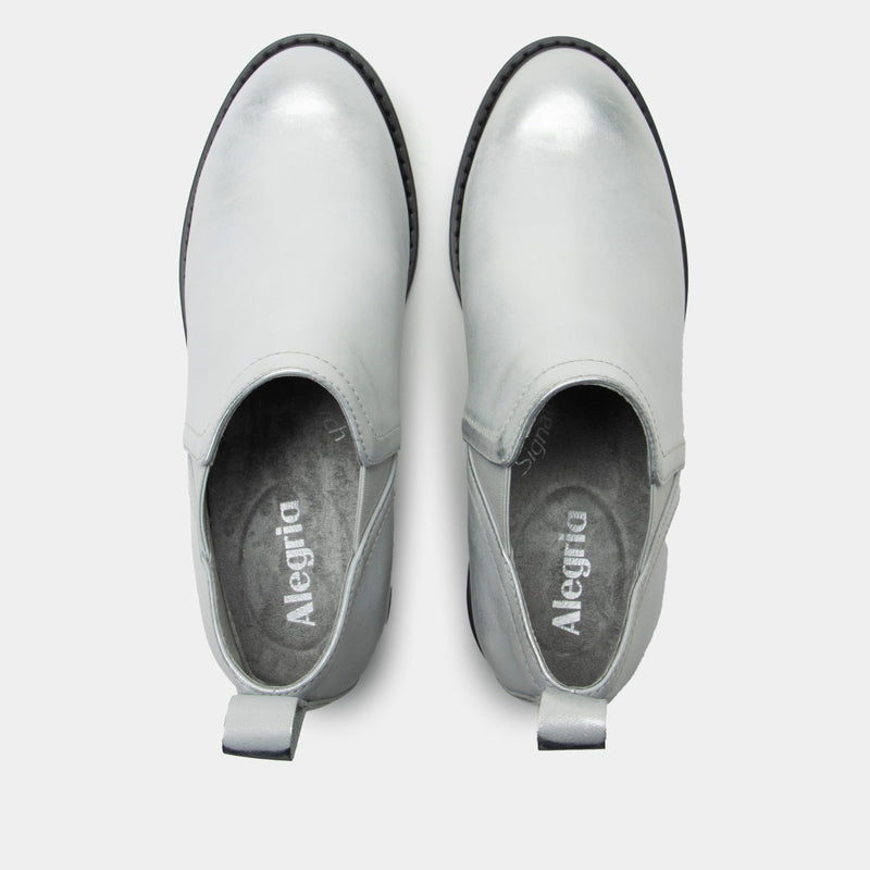 Merle Silver White Boot | Alegria Shoes