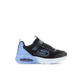 Kids' black mesh sneakers with light blue accents and air-cushioned sole