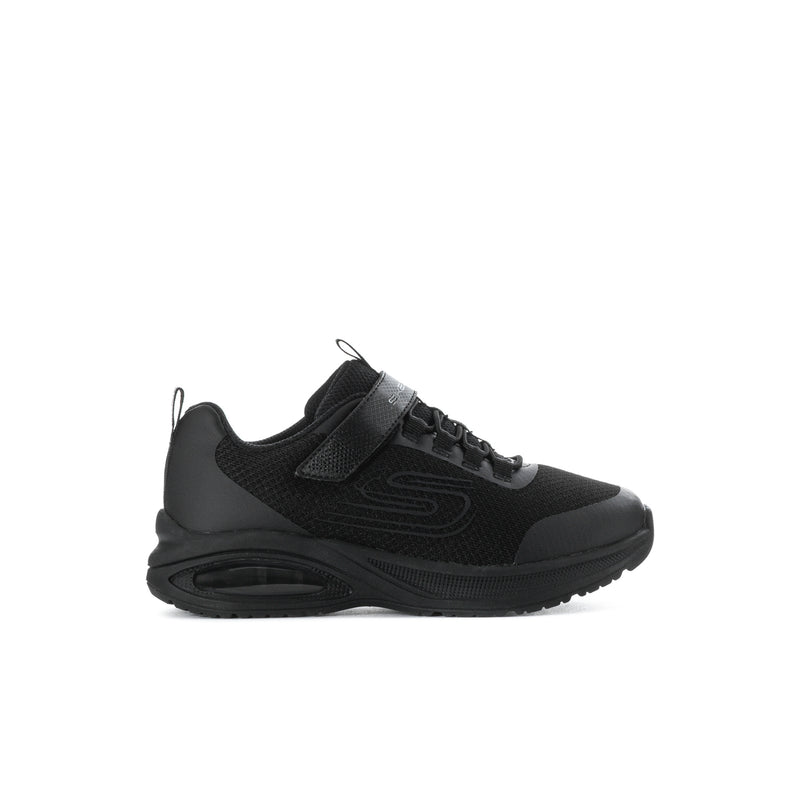 Kids' black lace-up athletic sneakers with mesh upper and padded collar