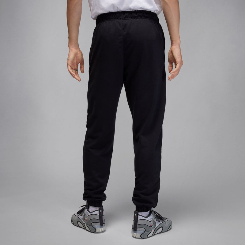 Black jogger sweatpants with elastic waistband and tapered legs