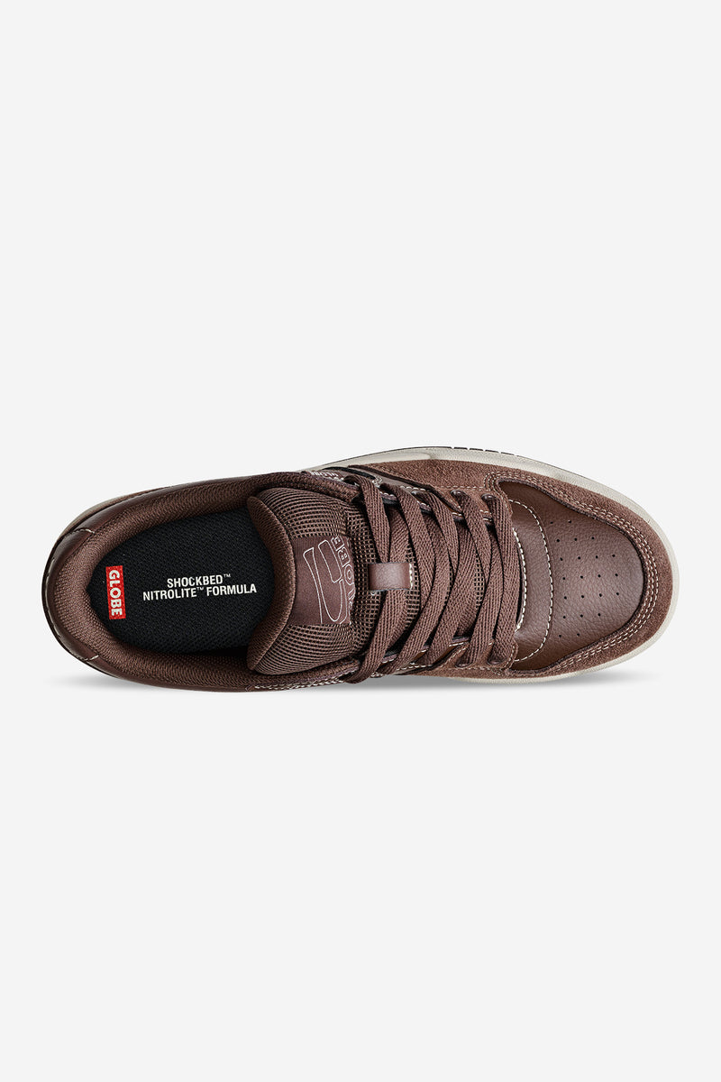 Top view of Mojo 2.0 Brown Antique sneaker with mixed upper materials and padded tongue.