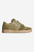 Mojo 2.0 olive and gum sneaker shown in side profile with mixed upper materials and cushioned tongue
