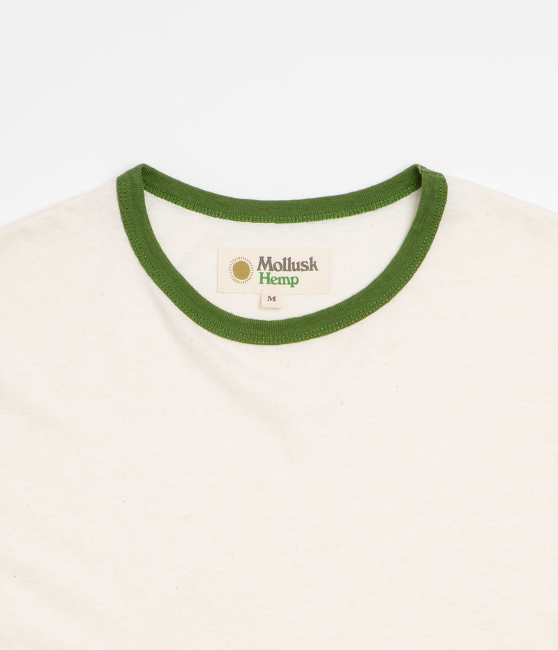 Mollusk Hemp Ringer T-Shirt in Natural and Rover Green