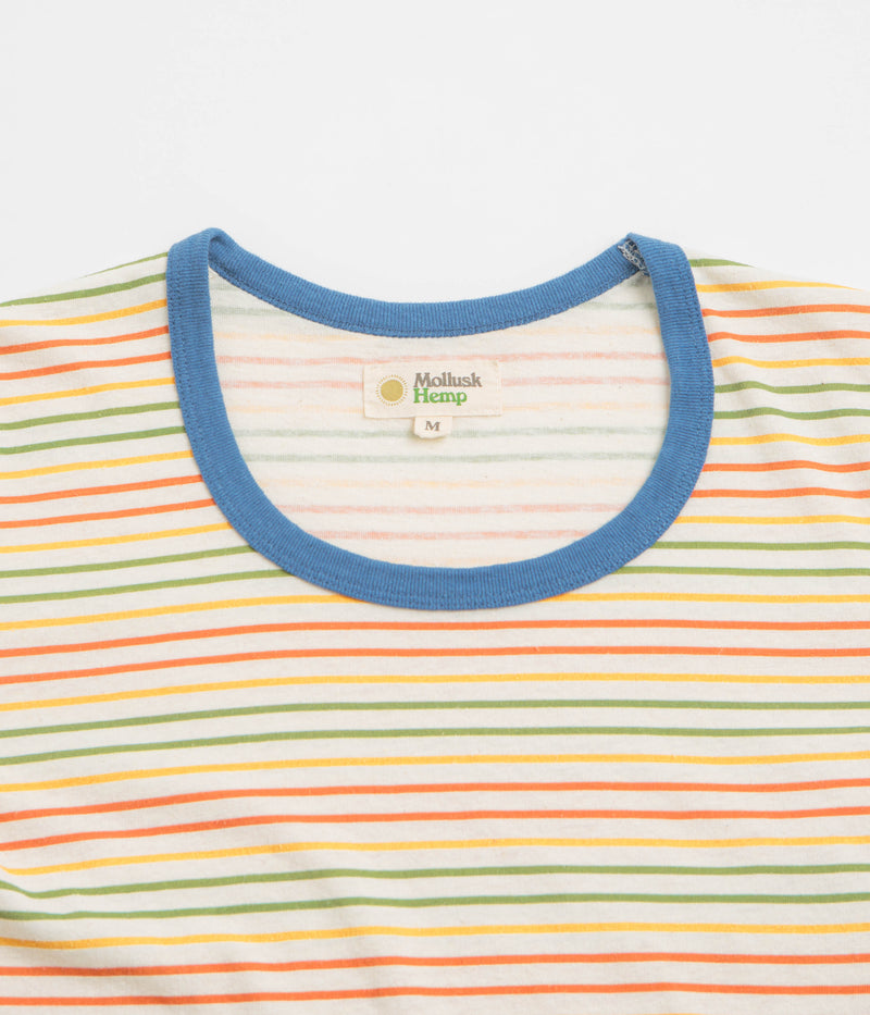 Mollusk Womens Ringer T-Shirt in Red and Gold / Green Stripe