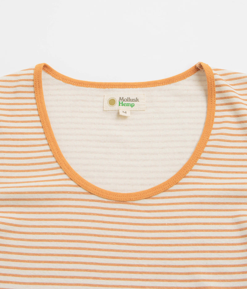 Mollusk Womens Scoop Ribsy T-Shirt in Orange Stripe