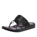 Moxi Enchanting Black Comfort Flat flip-flop sandal with adjustable hook and loop closure and decorative ring detailing set on featherweight slip-resistance outsole - MOX-7541_S1