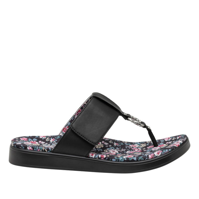 Moxi Enchanting Black Comfort Flat flip-flop sandal with adjustable hook and loop closure and decorative ring detailing set on featherweight slip-resistance outsole - MOX-7541_S3