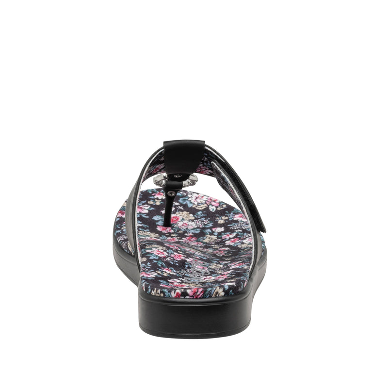 Moxi Enchanting Black Comfort Flat flip-flop sandal with adjustable hook and loop closure and decorative ring detailing set on featherweight slip-resistance outsole - MOX-7541_S4