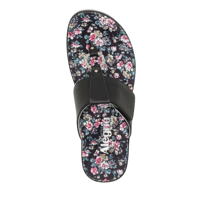 Moxi Enchanting Black Comfort Flat flip-flop sandal with adjustable hook and loop closure and decorative ring detailing set on featherweight slip-resistance outsole - MOX-7541_S5