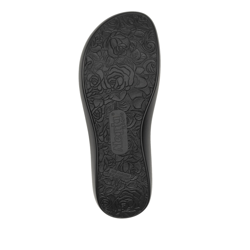 Moxi Enchanting Black Comfort Flat flip-flop sandal with adjustable hook and loop closure and decorative ring detailing set on featherweight slip-resistance outsole - MOX-7541_S6