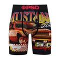 Men's black boxer briefs with Mustang GT car graphic and PSD logo waistband